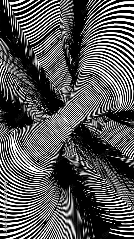 Aufkleber abstract black and white optical illusion with distorted lines and swirling vortex pattern design ar