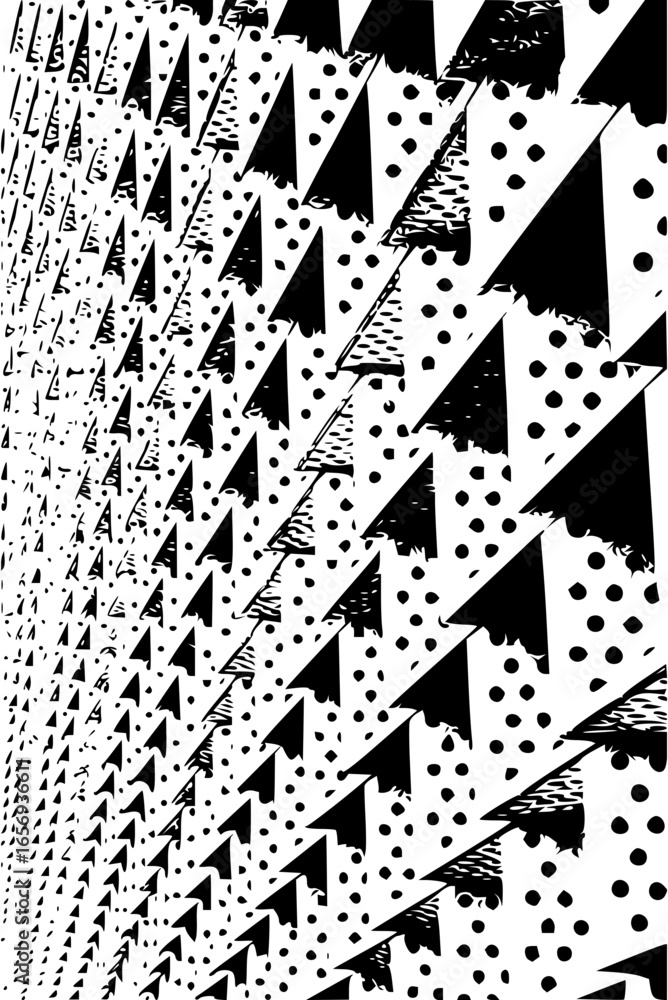 Aufkleber abstract monochrome pattern featuring triangles and dots in a dense repetitive arrangement style
