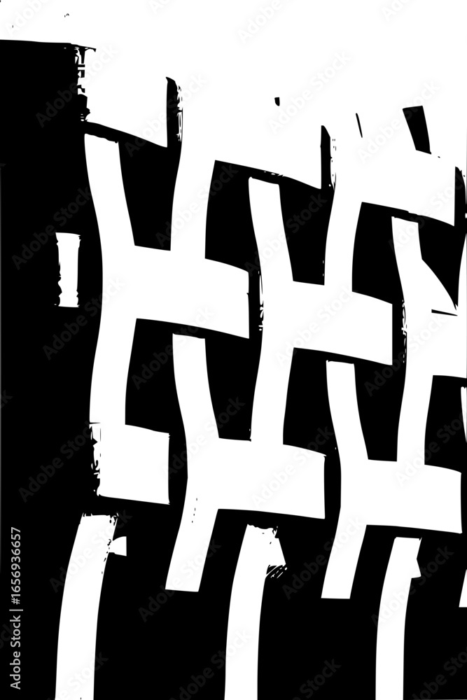 Poster abstract monochrome pattern featuring interconnected white shapes on a black background style design