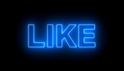 Bright neon blue "like" text against a dark background.