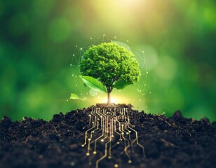 Digital tree growing from soil