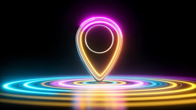Neon Map Pin Location Symbol on Futuristic Background