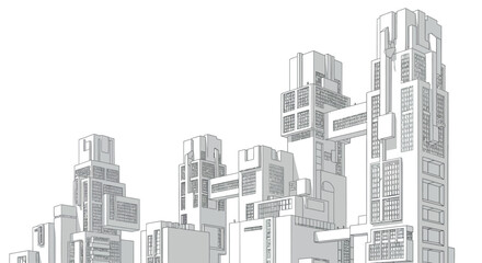 Obraz premium Futuristic linear cityscape architecture with geometric high-rise buildings