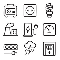 Black and White 3x3 Grid Electricity Line Art Icons
