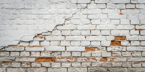 Obraz premium Whitewashed Brick Wall Texture Cracked Plaster, Damaged Surface, Grunge Background brick wall texture, grunge background