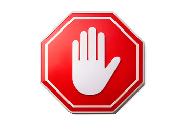 Obraz premium Red stop sign with a white hand symbol, isolated on transparent background