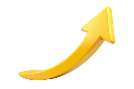 Yellow upward curving arrow isolated on transparent background