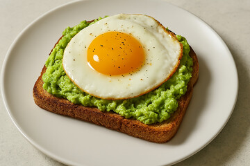 Enjoy a delicious and healthy breakfast with perfectly toasted avocado toast topped with a sunny-side-up egg and a sprinkle of black pepper