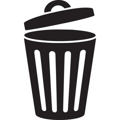Vector art of black silhouette of a trash can with an open lid