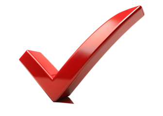 Red check mark symbol isolated on transparent background