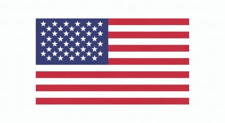Vector depiction of the United States flag, flat and bold, isolated on white background, clean centered composition, with precise stars and stripes for a clear graphic representation