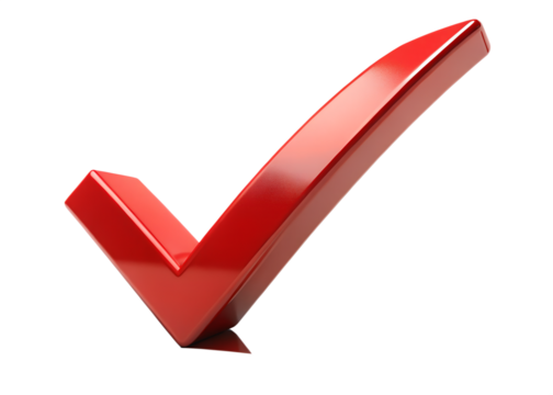 Red check mark symbol isolated on transparent background