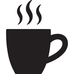 Vector art of black silhouette of a steaming coffee cup