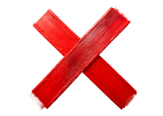 Red cross mark isolated on transparent background
