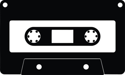 Naklejka premium Cassette tape black silhouette vector,old Cassette tape icon