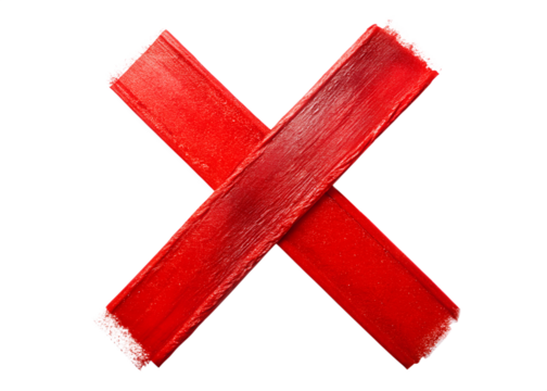 Red cross mark isolated on transparent background