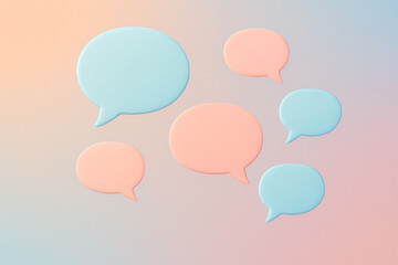 Vibrant pastel speech bubbles float in a soft gradient background, perfect for conveying communication, ideas, and dialogue in modern designs