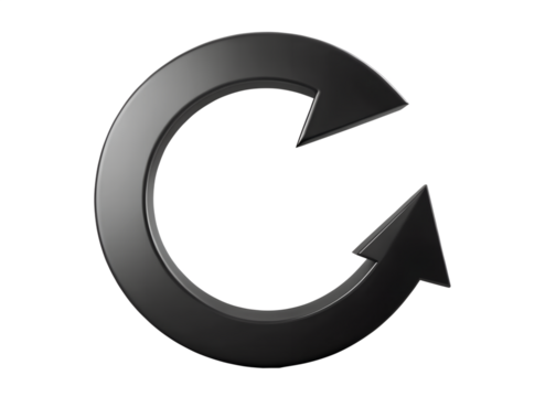 Black circular arrow symbol representing refresh or repeat, isolated on transparent background