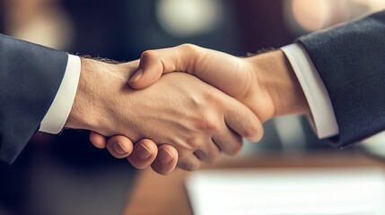 Obraz premium Close-up of a professional handshake symbolizing partnership, agreement, and business collaboration.