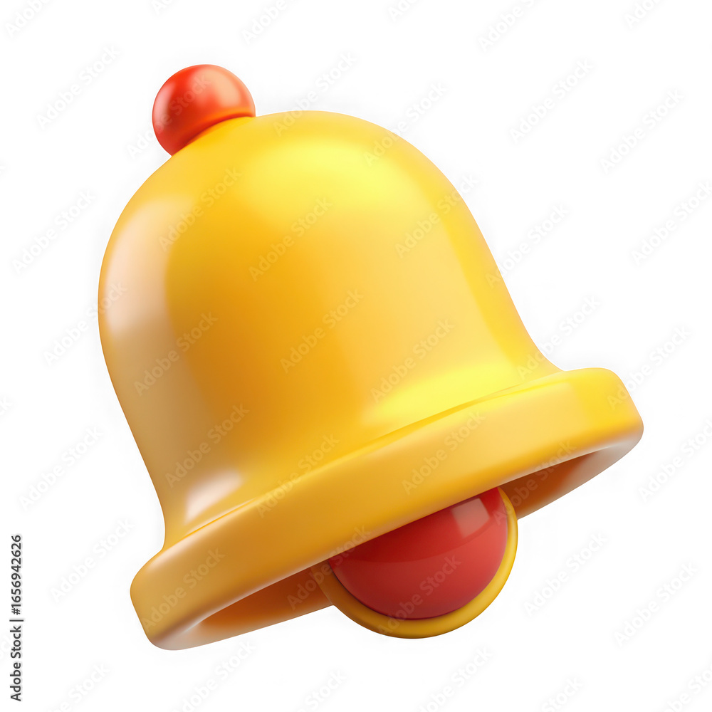 Poster Bright glossy yellow notification bell icon with red clapper for alerts and notifications