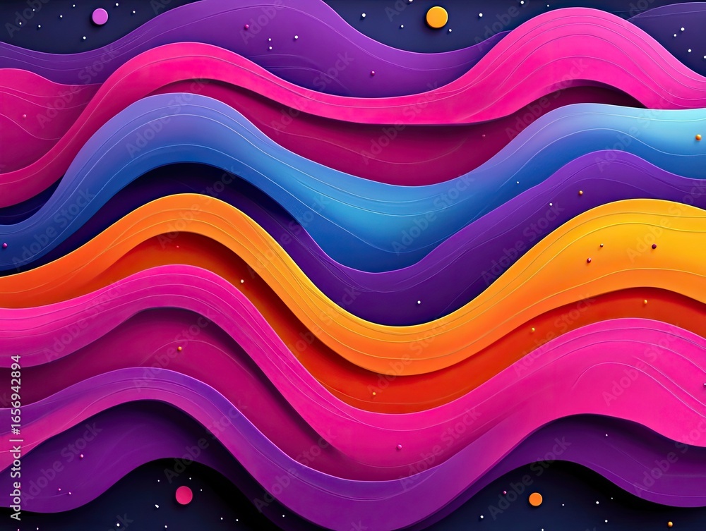 Poster abstract image with colorful wavy layers and dot accents. perfect for modern design, web backgrounds
