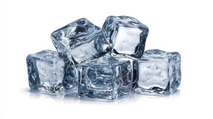 Ice cubes clustered on white background