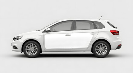 Obraz premium White Compact Hatchback Car Isolated on White Background, Side View