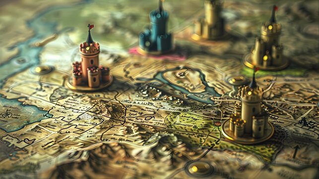 A map with  different color markers for kingdom's in northern, featuring an old map with different coloured medieval colours on each kingdom, Generative AI illustrations.