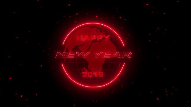 4k video 2019 concept of new year beginning, happy celebration, festival, new life, growth of business investment, finance, innovation. Glowing neon line word of Happy New Year 2019 on virtual screen.