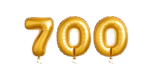 Golden number 700 balloons isolated on transparent background