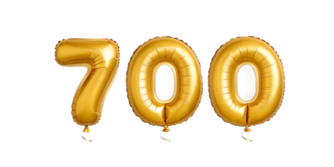 Golden number 700 balloons isolated on transparent background