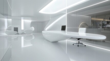 Ultra-Modern Office Interior with Hidden Lighting and Glossy Floor Reflections