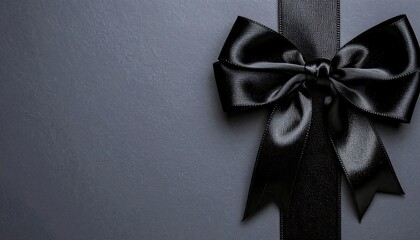 Dark ribbon bow on a grey gift box