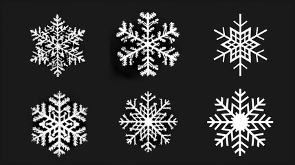 Snowflakes icons, White Snowflake, Snowflakes template, Snow winter, Snowflakes icons, black background, Generative AI illustrations.