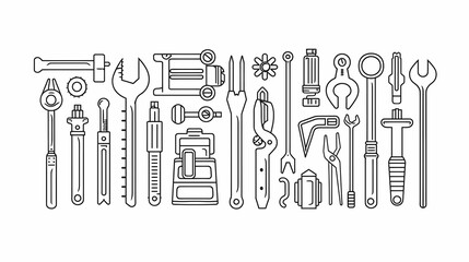 Repair and Construction Tools Line Art Drawing, Generative AI illustrations.