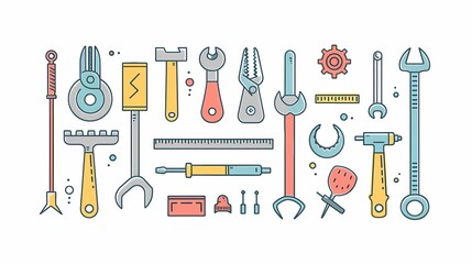 Repair and Construction Tools Line Art Drawing, Generative AI illustrations.