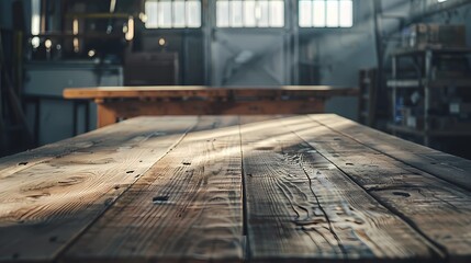 Worn old wooden table and workshop interior, Retro vintage photo of background and mockup, Generative AI illustrations.
