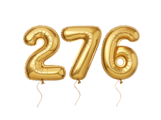 Golden number 276 balloons isolated on transparent background