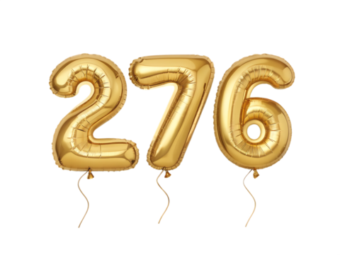 Golden number 276 balloons isolated on transparent background