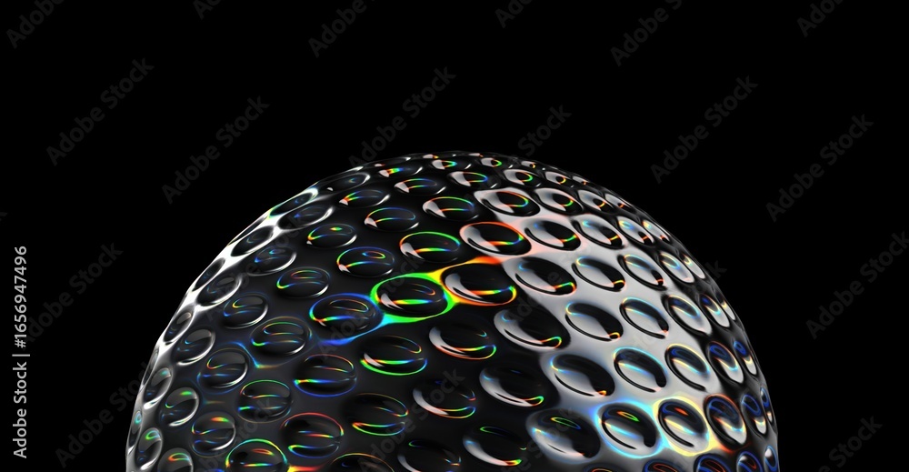 Aufkleber a 3d sphere with a metallic and iridescent texture, featuring a pattern of evenly spaced, slightly r