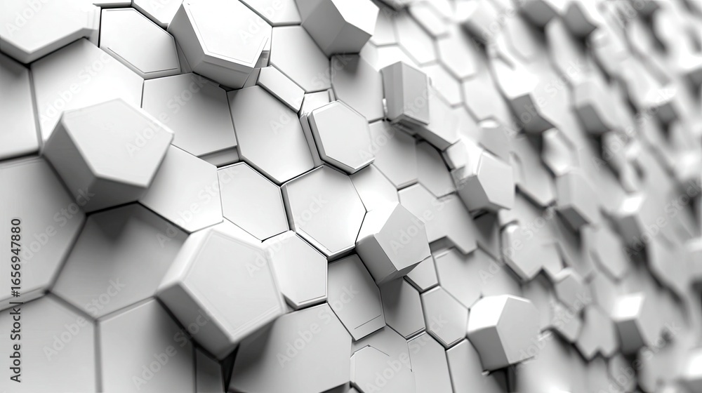 Aufkleber white hexagonal tiles form a dynamic 3d geometric pattern. use as a modern tech, science, or futuris