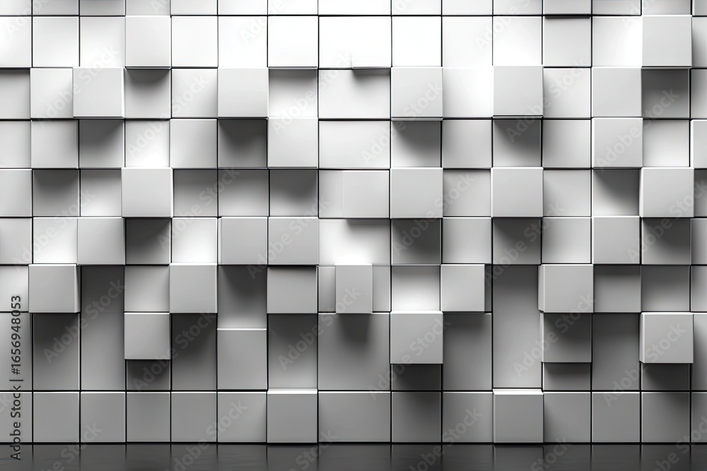 Poster a geometric 3d render with a pattern of white cubes, abstract background. it can be used as wallpape