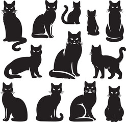 Black Cat Silhouettes Collection – Vector Set of Cat Shapes and Poses