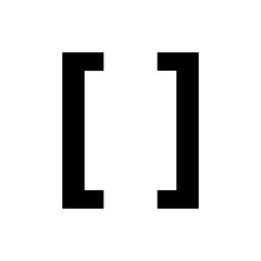 A large square brackets symbol in the center. Isolated black symbol. Illustration on transparent background