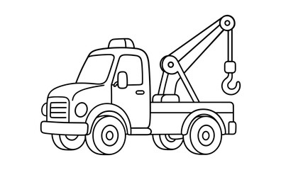Naklejka premium Tow truck drawing in black and white outline