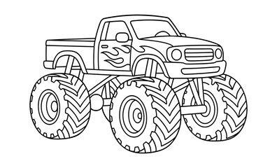 Monster truck coloring page with bold lines for kids and adults