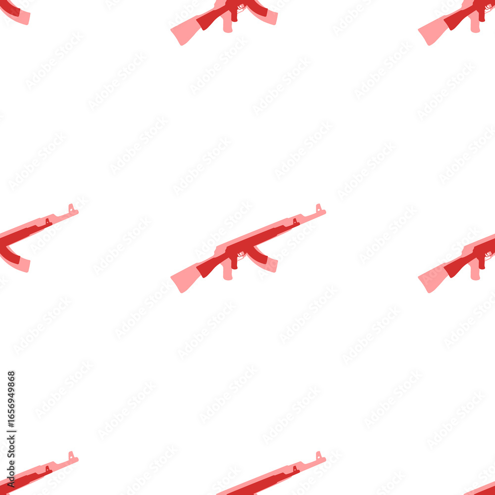 Poster seamless pattern of large isolated red assault rifles. the elements are evenly spaced. illustration 