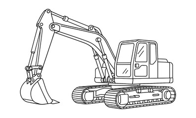 Detailed outline of construction excavator with heavy machinery focus