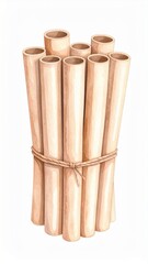Pile of Beige Cylindrical Cardboard Tubes Tied with Jute Twine Isolated