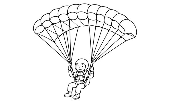 Parachuting adventure: coloring page of smiling child with parachute